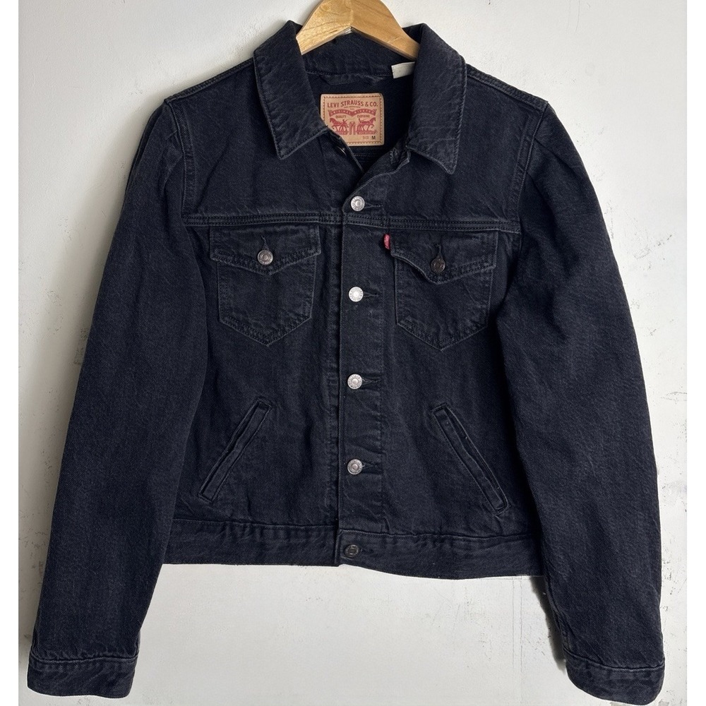 Levis Denim Trucker Jacket Puff Sleeve Womens Medium Black Classic